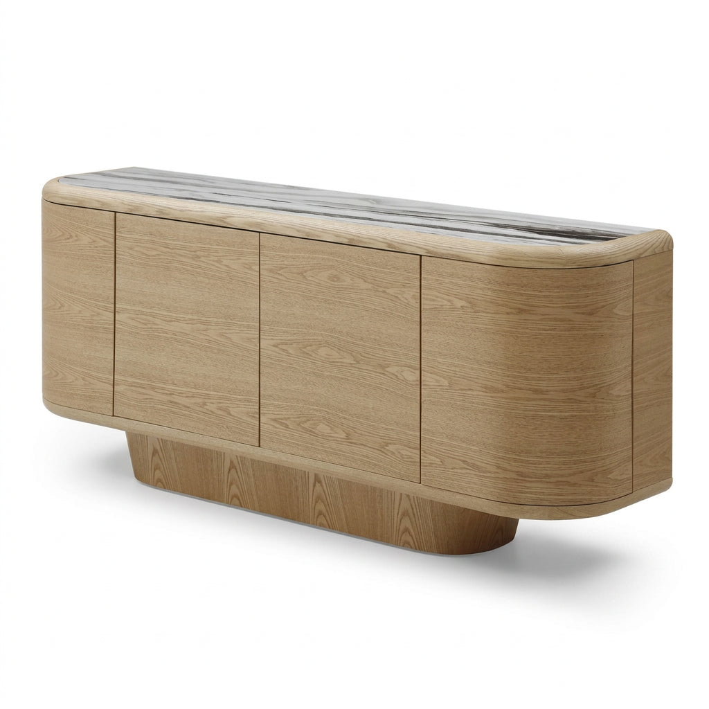 Montilla Ash Veneer Base/ Marble Look Ceramic 4-Door Buffet/Sideboard