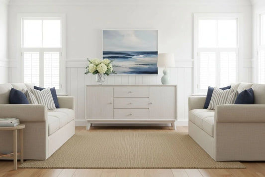 Halifax Solid Acacia 2-Door 3-Drawer Buffet / Sideboard in Brushed White