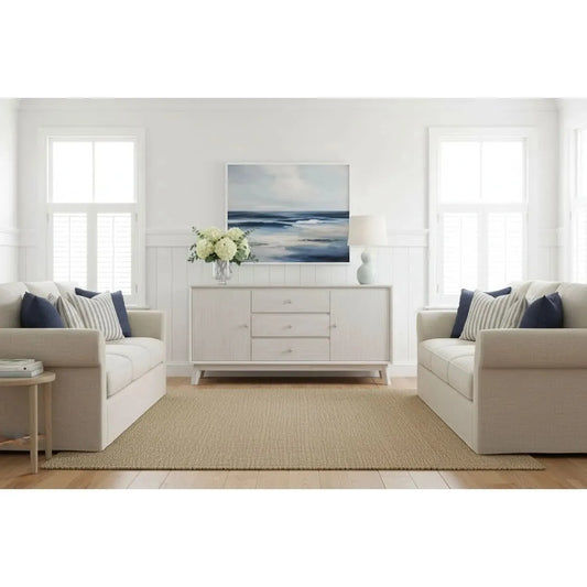 Halifax Solid Acacia 2-Door 3-Drawer Buffet / Sideboard in Brushed White-MyChocolateWood