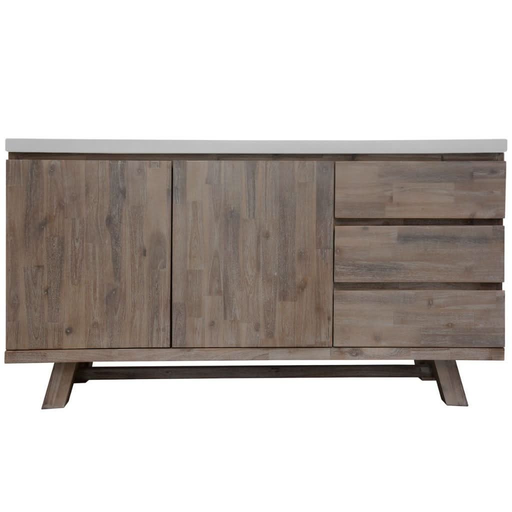 ROSALI white concrete and acacia wood buffet sideboard with 3 drawers and 2 doors from MyChocolateWood, showing the modern furniture design