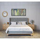 Nerissa Bed with Fabric Button Tufted Headboard in Storm - Chocolate Wood