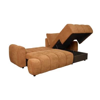 Joncar Fabric Sofa Bed — 2-Seater Sofa w/ Storage + RHF Chaise Rust