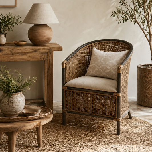 Camino Rattan & Mango Tub Chair / Armchair in Black Shadow