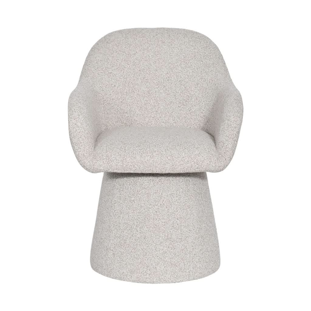 MyChocolateWood EVERLEE fabric swivel dining armchair in bone color with cushioned seat and wooden legs, modern accent chair style.