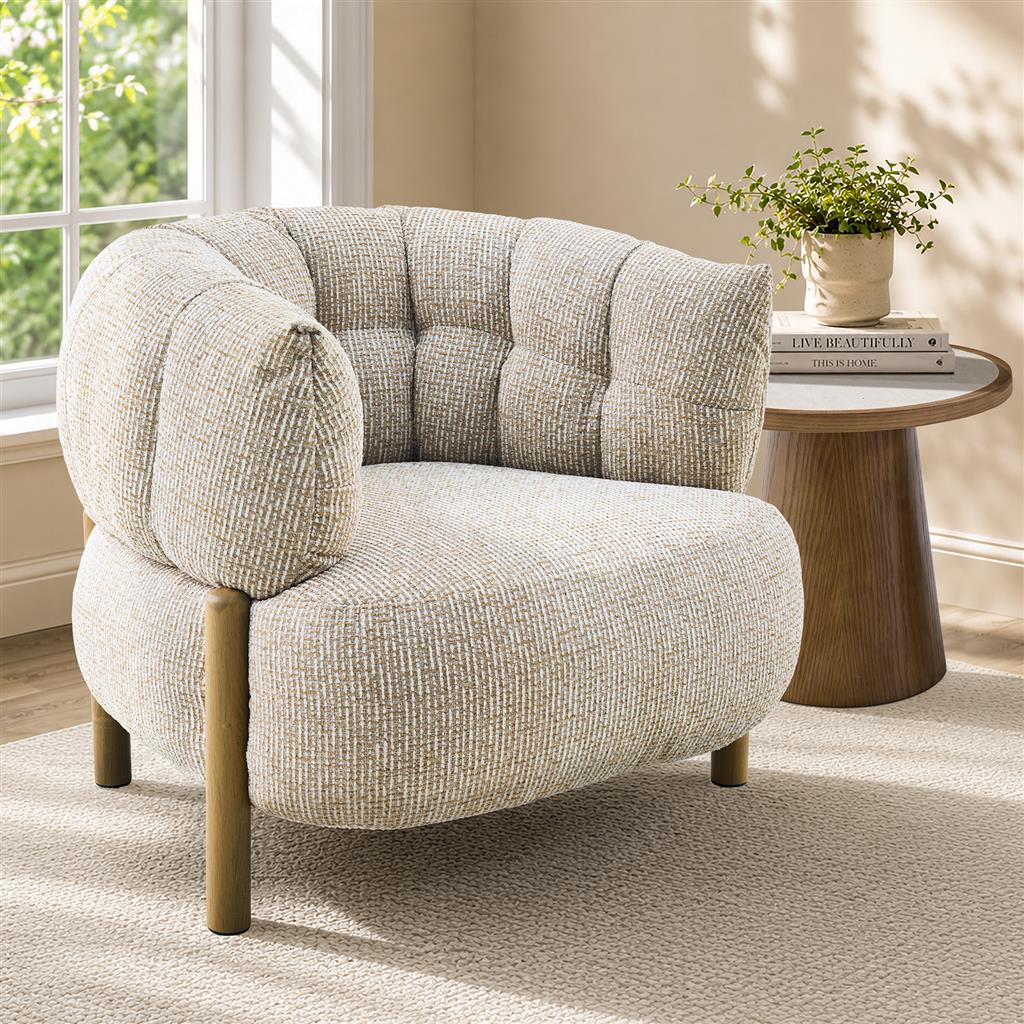 Caval Fabric Armchair/Accent Chair - Champagne - MyChocolateWood