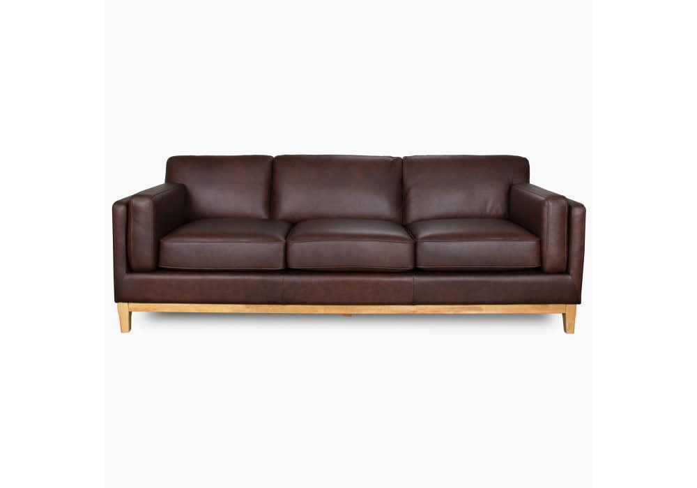 Marquis 3-Seater Oslo Leather Sofa in Mink - Chocolate Wood