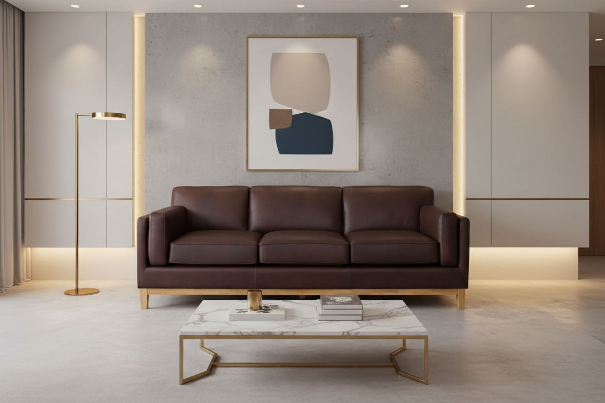 Marquis 3-Seater Oslo Leather Sofa in Mink - Chocolate Wood