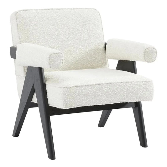 LAYTON WHITE/BLACK BOUCLE ARMCHAIR - MyChocolateWood