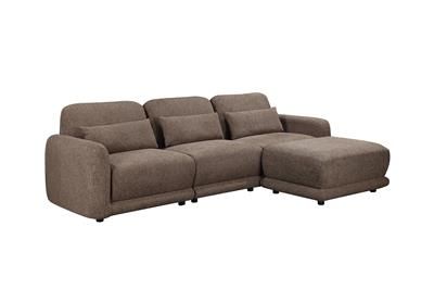 Nancy Fabric 3-Seater Modular Sofa w/Ottoman & 3 x Pillows Chocolate - MyChocolateWood
