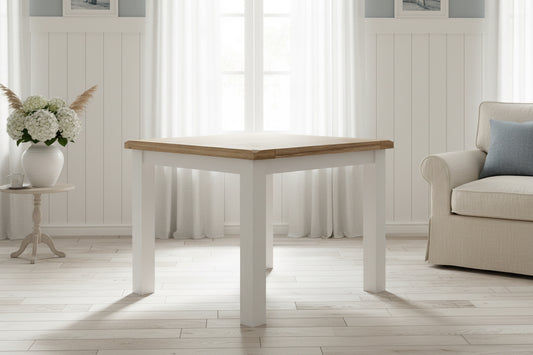 CHRISTA HAMPTON SOLID ACACIA SQUARE DINING TABLE 100CM LIGHT OAK TOP WHITE BASE - MyChocolateWood
