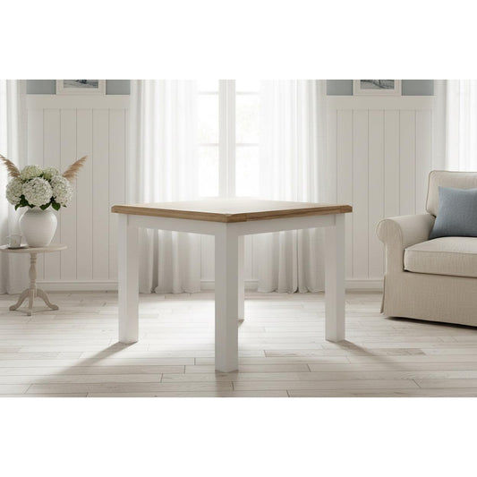 CHRISTA HAMPTON SOLID ACACIA SQUARE DINING TABLE 100CM LIGHT OAK TOP WHITE BASE - MyChocolateWood