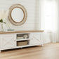 CHRISTA HAMPTON SOLID ACACIA 2-DOOR 2 NICHE TV UNIT LIGHT OAK TOP/WHITE BASE - MyChocolateWood