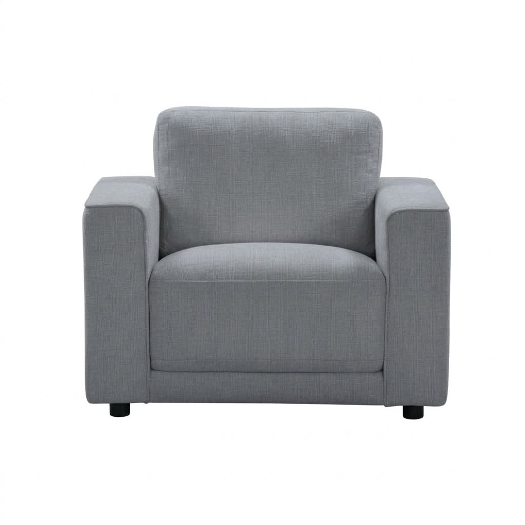 Yanni Fabric 3 Piece Lounge Suite:1 x 3-Seater Sofa, 1 x 2-Seater Sofa + 1 x Armchair - Steel Colour - Chocolate Wood