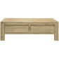 Solid acacia timber coffee table with two drawers in brushed smoke finish, featuring a sleek modern design by MyChocolateWood.