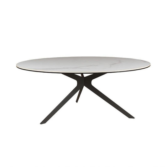 Flicker Ceramic Glass Coffee Table 90cm in White - Chocolate Wood