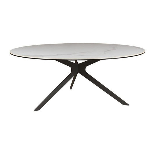 Flicker Ceramic Glass Coffee Table 90cm in White - Chocolate Wood