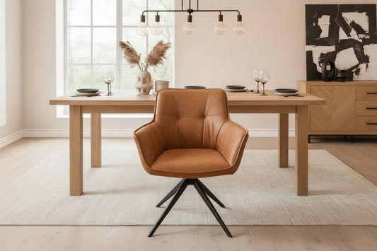Reece Fabric Swivel Dining Armchair / Accent Chair in Cognac