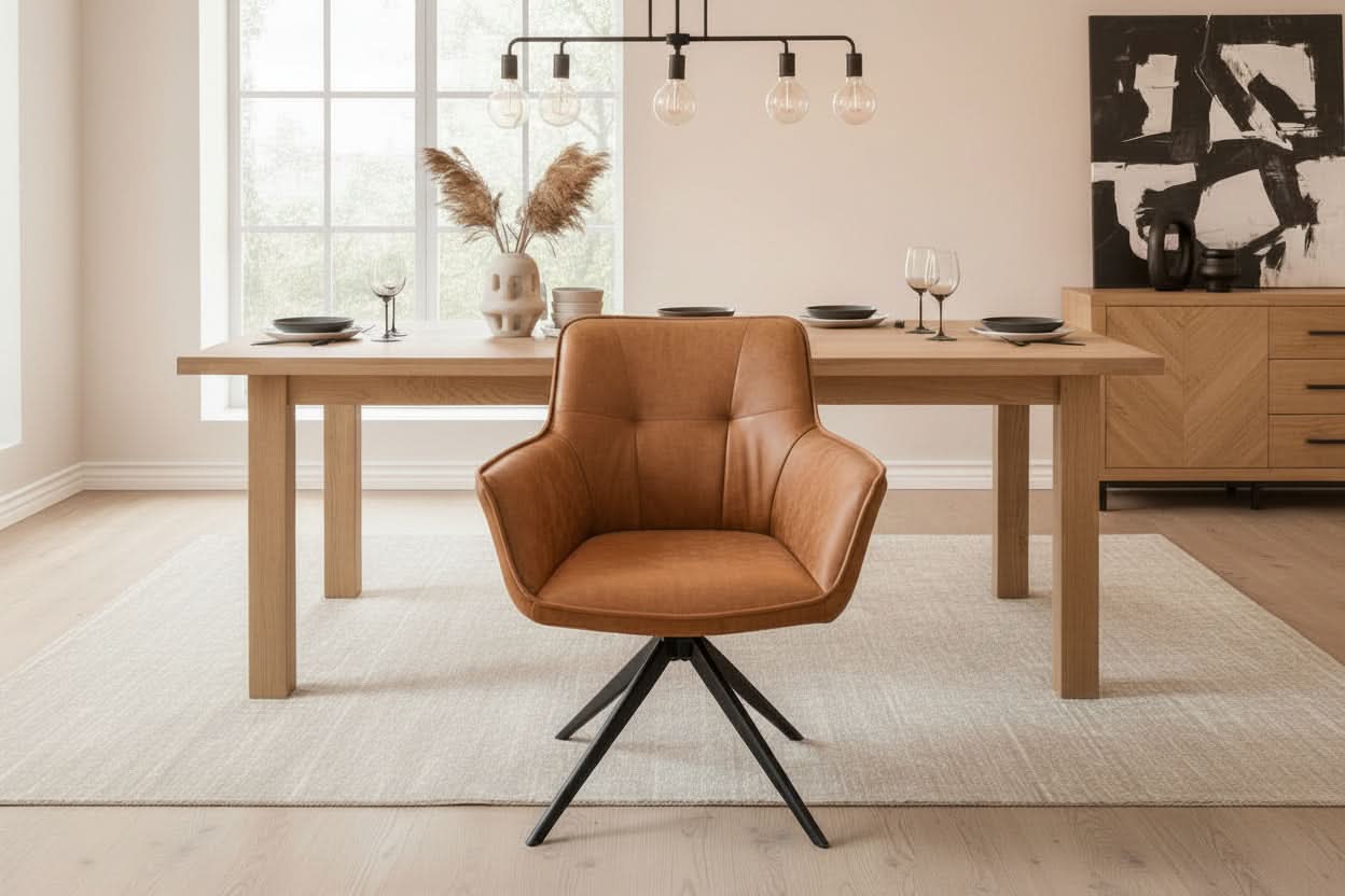 Reece Fabric Swivel Dining Armchair / Accent Chair in Cognac