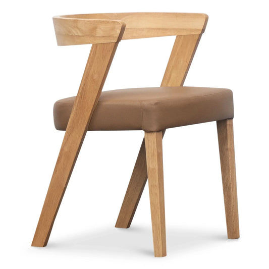COSTA  SOLID RUBBERWOOD LEATHER DINING CHAIR NATURAL/COGNAC - MyChocolateWood