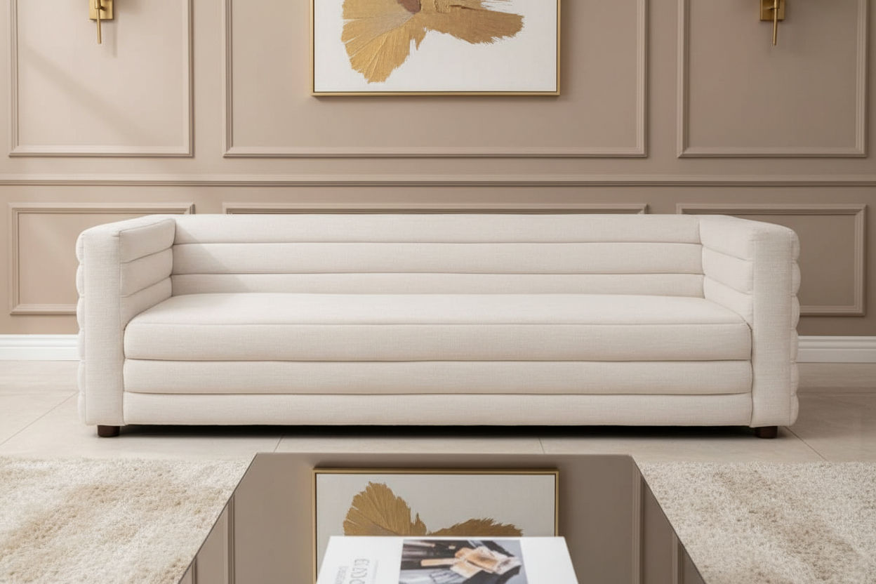 MEREDITH 3-SEATER BOUCLE SOFA WHITE - MyChocolateWood