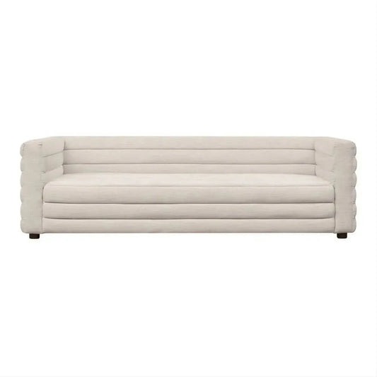 Meredith Fabric Sofa, 3-Seater in White Boucle - Chocolate Wood