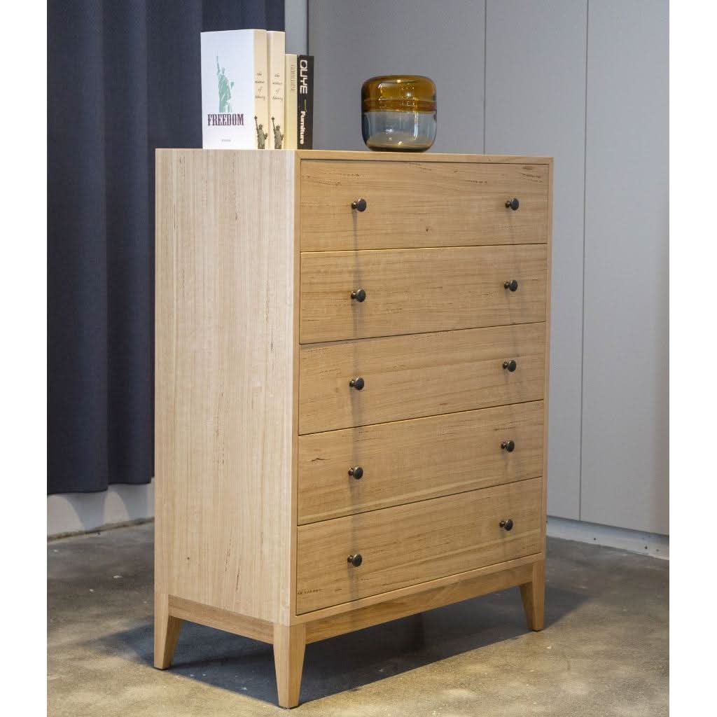 NERISSA SOLID MESSMATE 5 DRAWER TALLBOY CHEST OF 5 DRAWERS NATURAL - MyChocolateWood