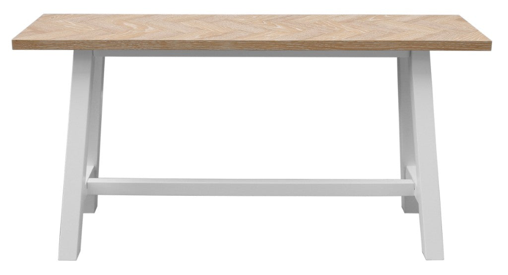 MIRAN PARQUETRY TOP CONSOLE TABLE/HALL TABLE WHITEWASH OAK TOP/WHITE PAINTED BASE 130CM