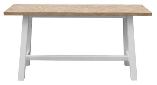 MIRAN PARQUETRY TOP CONSOLE TABLE/HALL TABLE WHITEWASH OAK TOP/WHITE PAINTED BASE 130CM