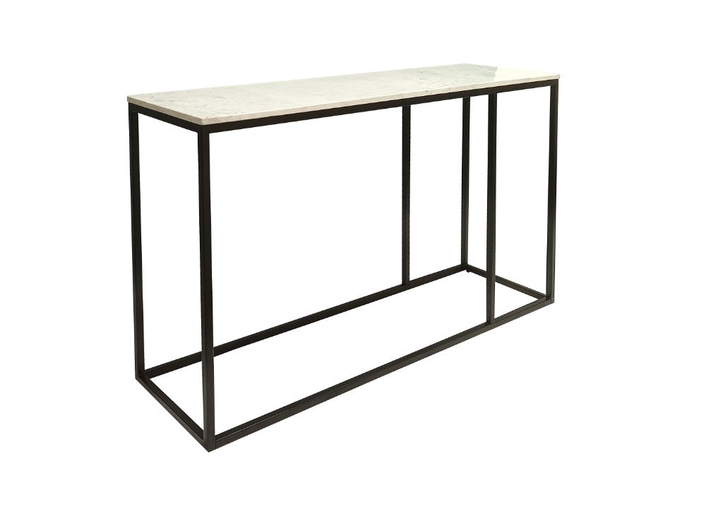 VINTRY CONSOLE TABLE/HALL TABLE - WHITE MARBLE TOP ON BLACK BASE
