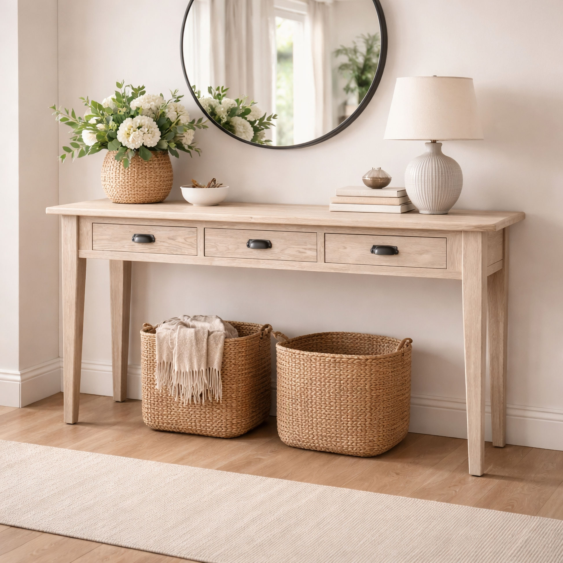 Hampton Greywashed Oak Console Table 180cm - Chocolate Wood