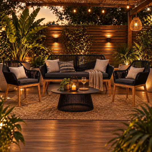 Rosetti 3 Piece Outdoor Sofa Set/Lounge Set - Black Rope/Charcoal Cushion