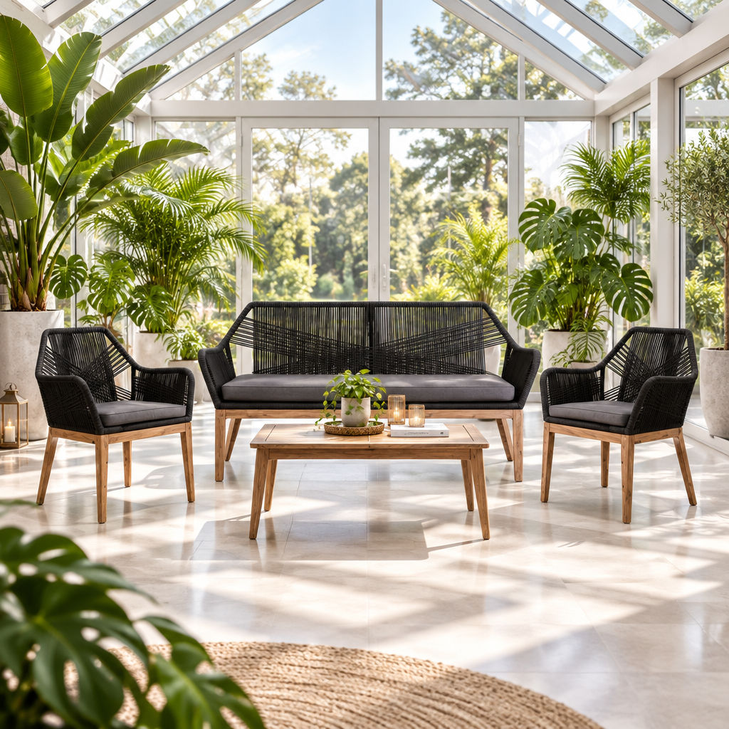 Rosetti 3 Piece Outdoorr Sofa Set/Lounge Set - Black Rope/Charcoal Cushion