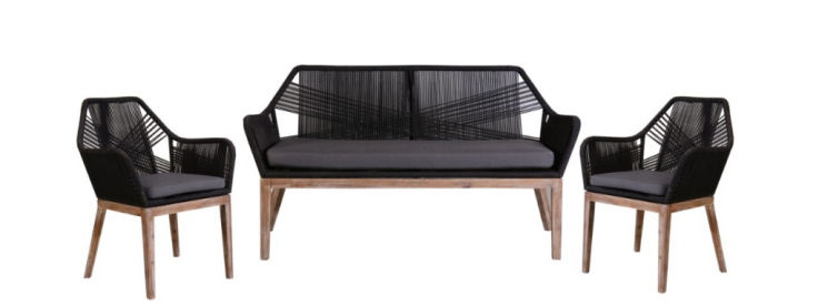 Rosetti 4 Piece Outdoor Sofa Set/Lounge Set - Black Rope/Charcoal Cushion