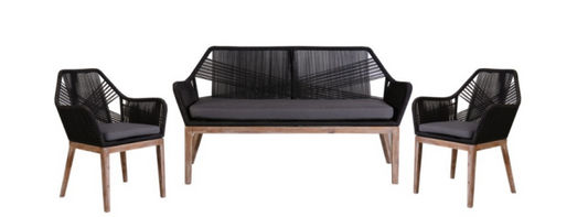 Rosetti 4 Piece Outdoor Sofa Set/Lounge Set - Black Rope/Charcoal Cushion
