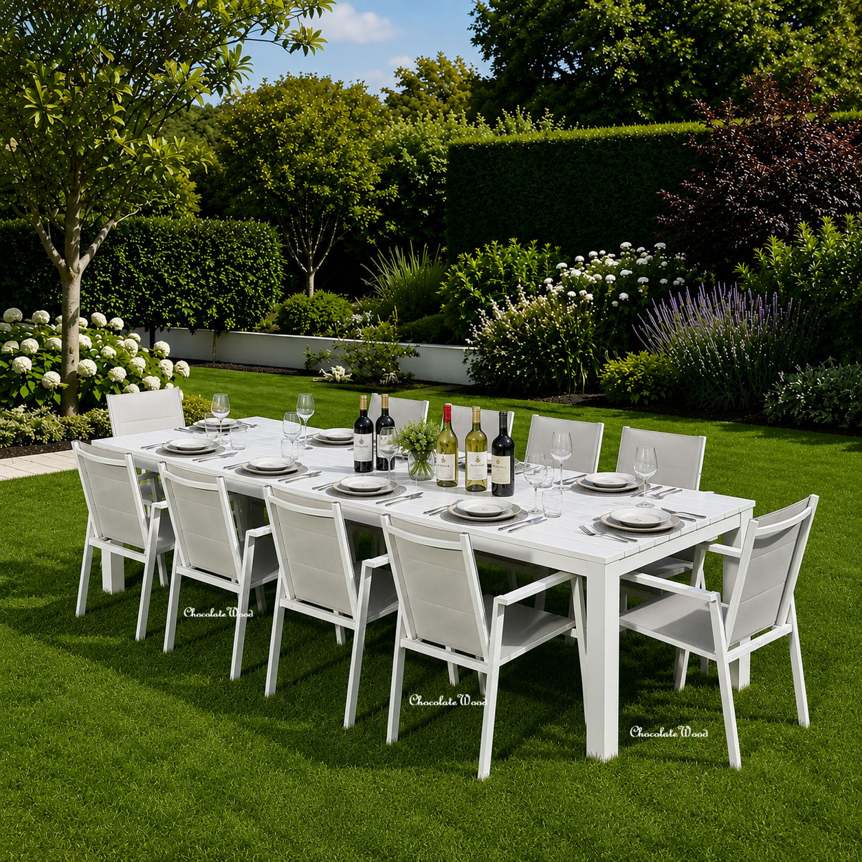Finnigan 11 pce. Outdoor Aluminium Dining Set in White/Grey