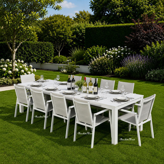 Finnigan 11 pce. Outdoor Aluminium Dining Set in White/Grey