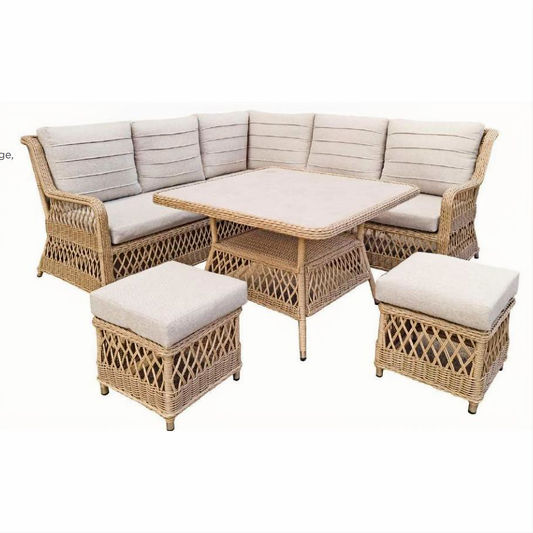 NOLA OUTDOORS 6PC CORNER WICKER SOFA SET- NATURAL/STONE