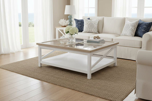 CHRISTA HAMPTON SOLID ACACIA SQUARE COFFEE TABLE LIGHT OAK/WHITE - MyChocolateWood