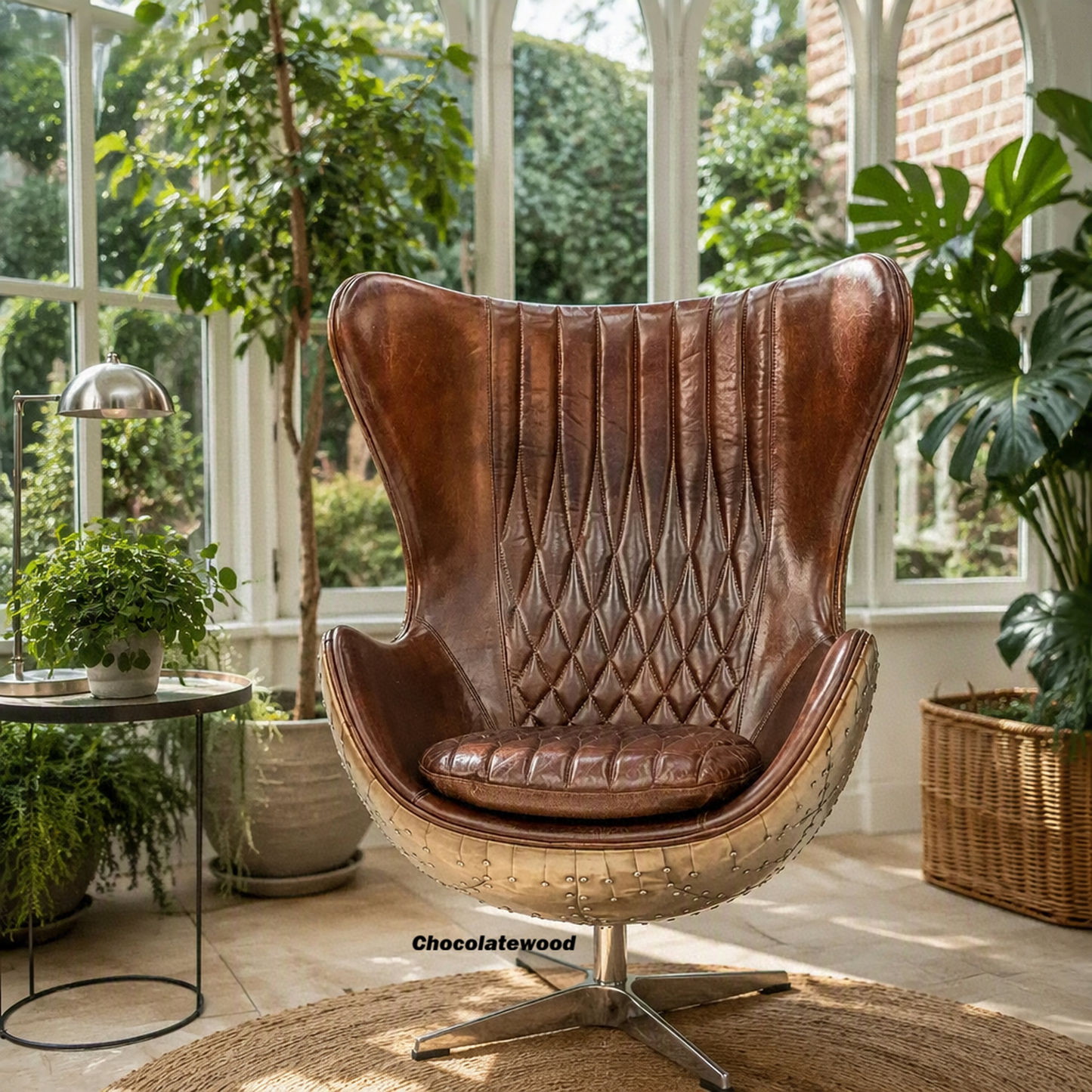 Adeline Butterfly Aged Leather and Copper Alloy Egg Chair