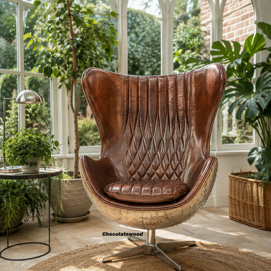 Adeline Butterfly Aged Leather and Copper Alloy Egg Chair