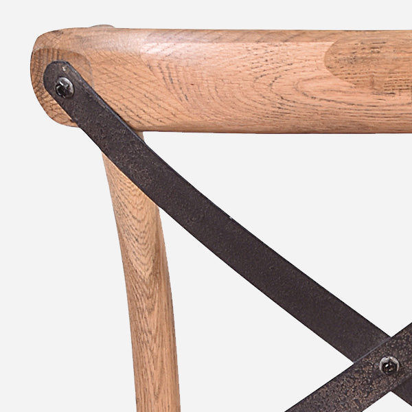 MALMO CROSS BACK OAK BAR STOOL WITH DARK METAL STRAPS - MyChocolateWood