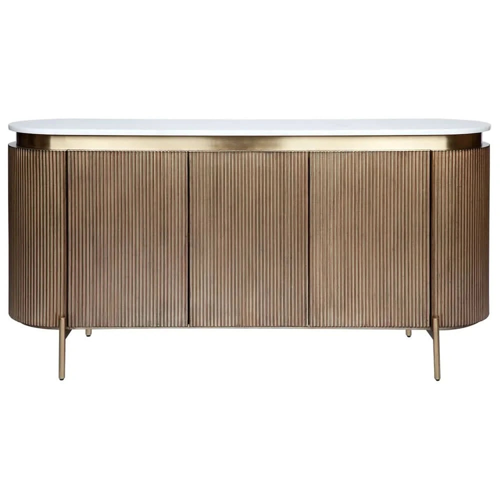 DENEUVE 3-DOOR BUFFET/SIDEBOARD ANTIQUE GOLD WITH CARRARA MARBLE TOP - MyChocolateWood