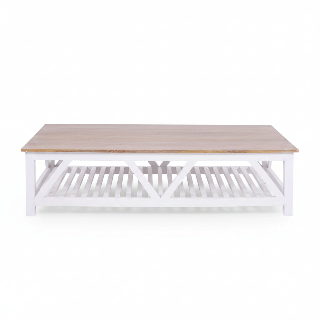 Donovan Timber Coffee Table - Mango Wood Top - 160cm Natural/White