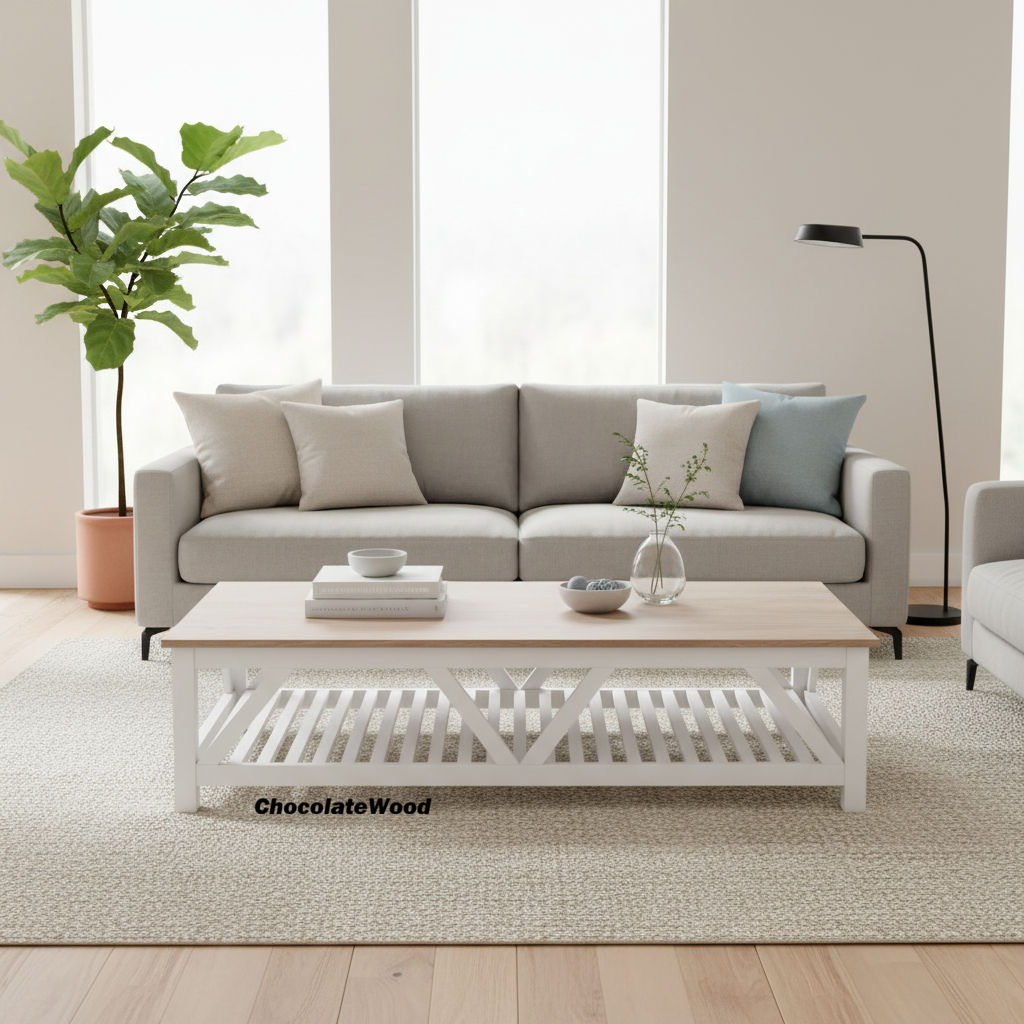 Donovan Timber Coffee Table - Mango Wood Top - 160cm Natural/White