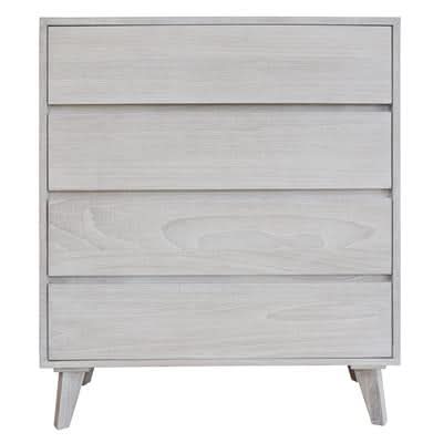 Halifax 4 Piece Solid Acacia Bedroom Suite: 1 Double Bed, 1 Tallboy, 2xBedside Tables  in Brushed White