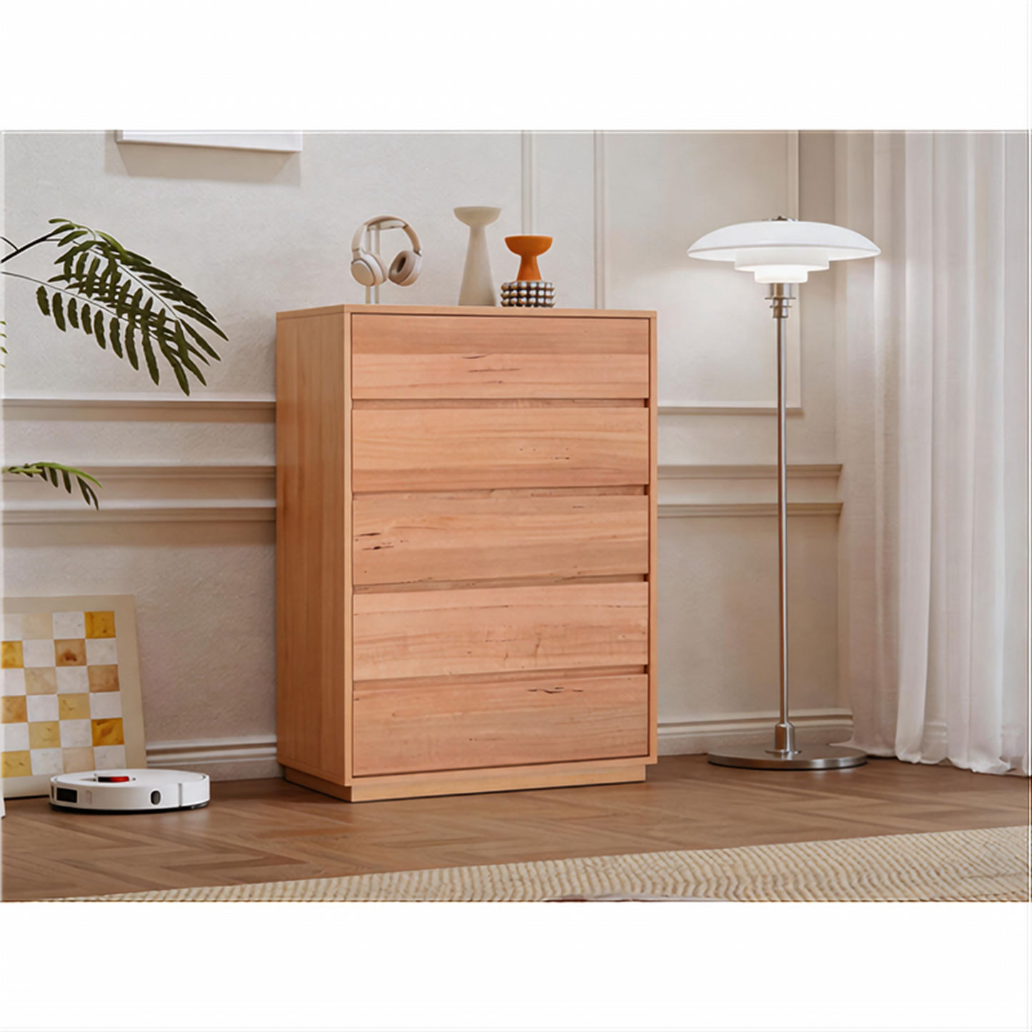 Jonfu Messmate Timber 5-Drawer Tallboy in Natural