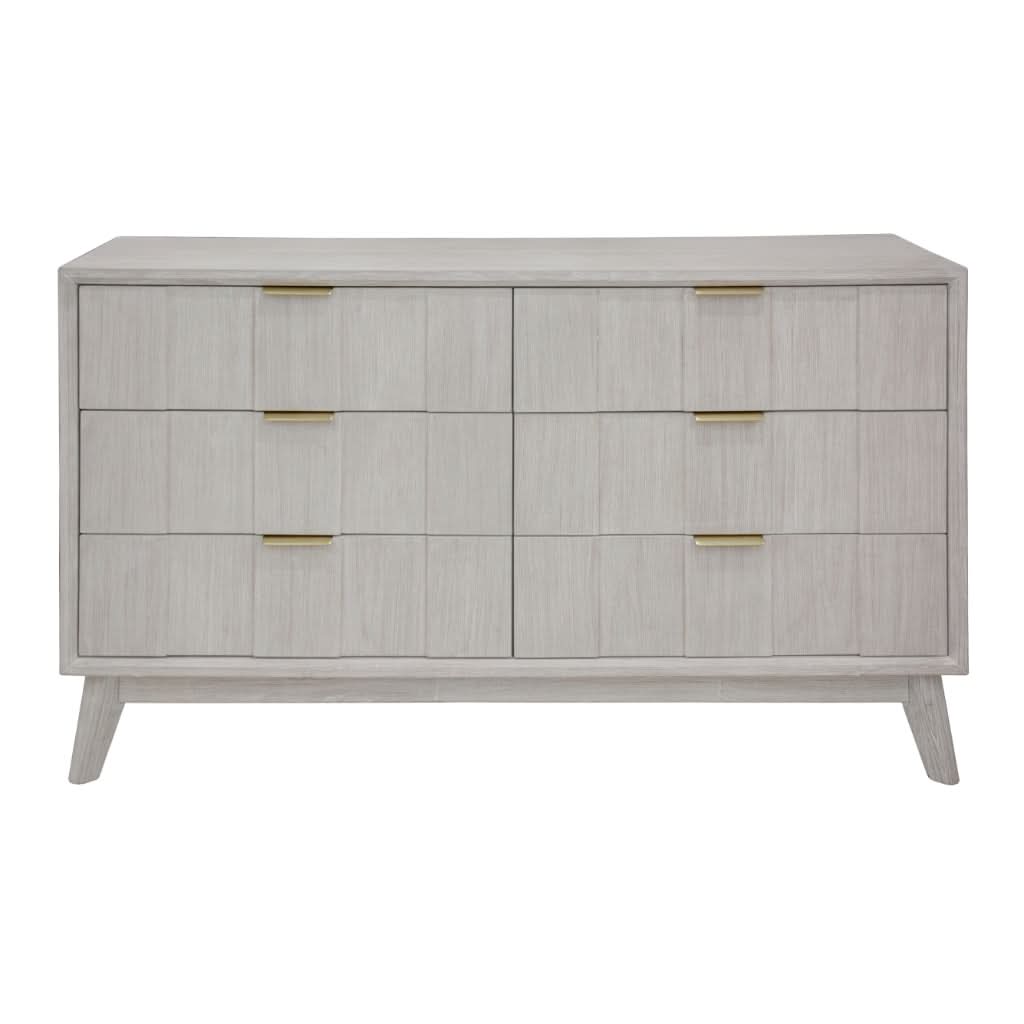 NOVAK SOLID ACACIA DRESSER CHEST OFF 6 DRAWERS WHITEWASHED - MyChocolateWood
