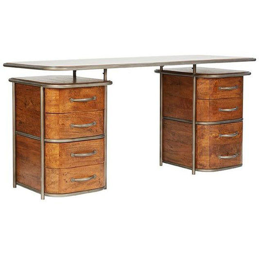 ARTURO SOLID FRUITWOOD/STEEL HOME OFFICE DESK WRITING DESK ART DECO STYLE - MyChocolateWood