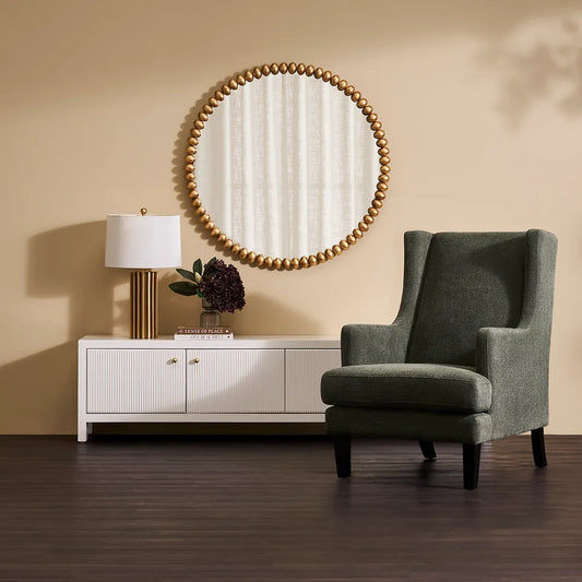 SILAS WINTER MOSS CHENILLE WING BACK ARMCHAIR/OCCASIONAL CHAIR - MyChocolateWood