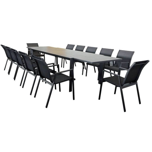 ELPHIN 13 PIECE OUTDOOR EXTENSION DINING SET CHARCOAL - MyChocolateWood